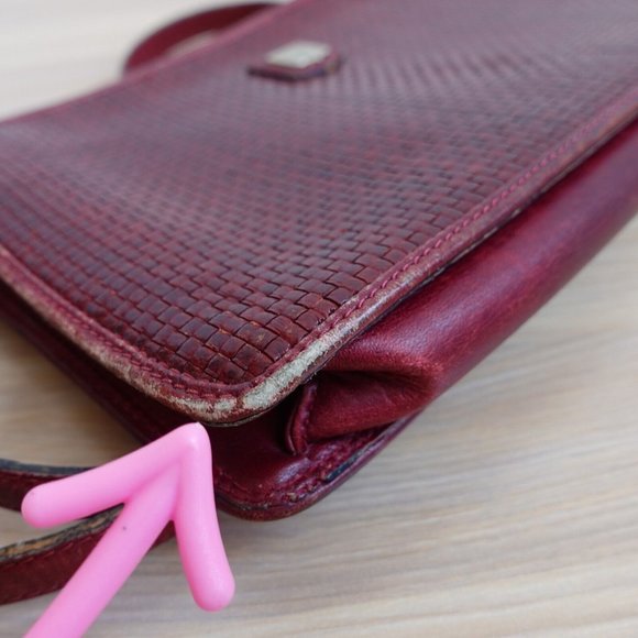Vintage Celine Bag Leather Crossbody Shoulder Sling Purse Burgundy Weave RARE - Picture 11 of 16